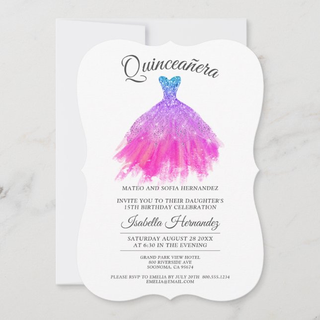 Elegant Quinceanera Mis Quince Teal Red Violet  Invitation (Front)