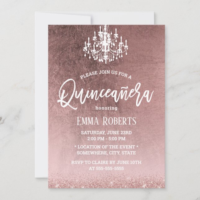 Elegant Quinceanera Modern Rose Gold 15th Birthday Invitation (Front)