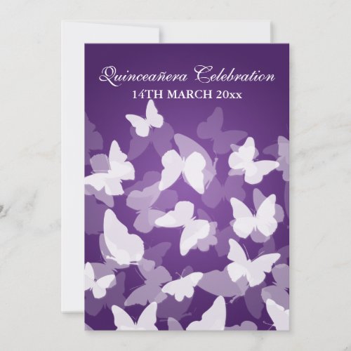 Elegant Quinceañera Party Butterflies Purple Custom Invites