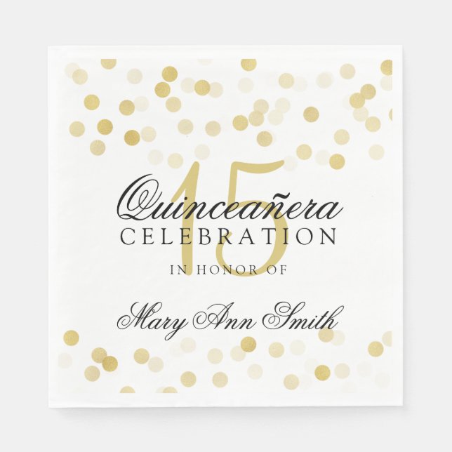 Elegant Quinceanera Party Gold Foil Glitter Lights Napkins (Front)