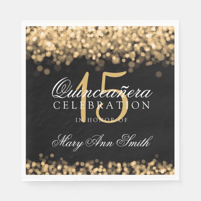 Elegant Quinceanera Party Gold Lights Napkins (Front)