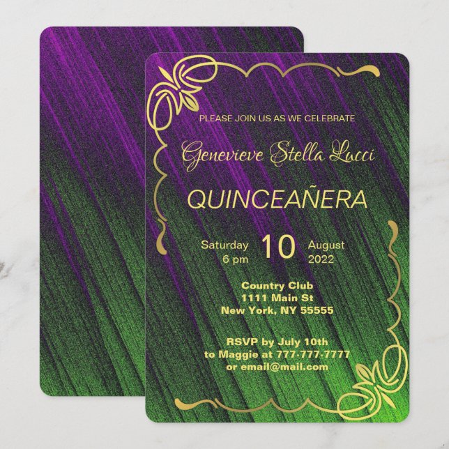 Elegant Quinceañera Party Invitation (Front/Back)