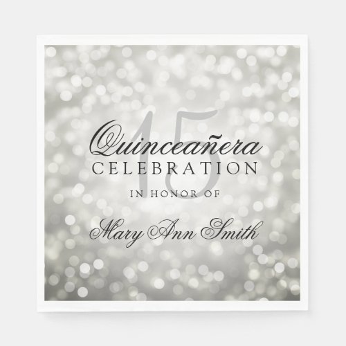 Elegant Quinceanera Party Silver Bokeh Lights Paper Napkins