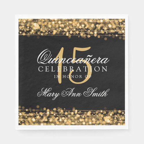 Elegant Quinceanera Party Sparkles Gold Paper Napkins