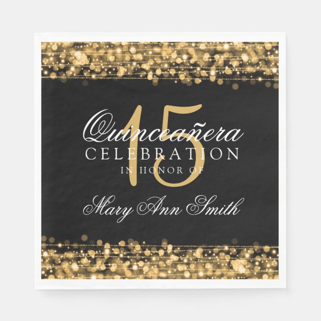 Elegant Quinceanera Party Sparkles Gold Paper Napkins (Front)