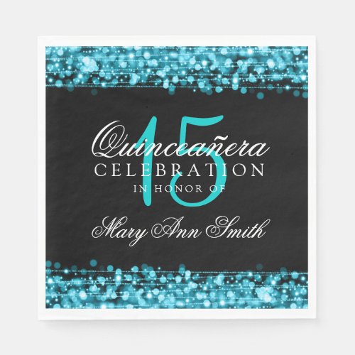 Elegant Quinceanera Party Sparkles Turquoise Paper Napkins