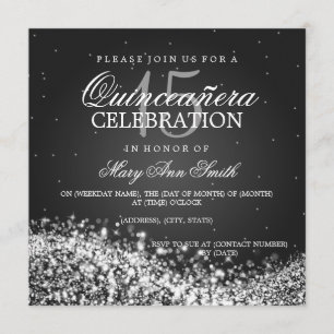 Elegant Quinceanera Party Sparkling Wave 2 Black Invitation