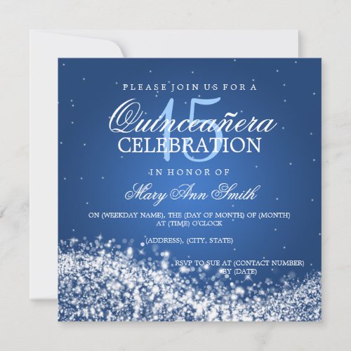 Elegant Quinceanera Party Sparkling Wave 2 Blue Invitation