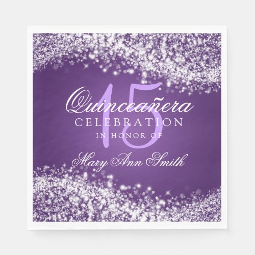 Elegant Quinceanera Party Sparkling Wave Purple Napkins