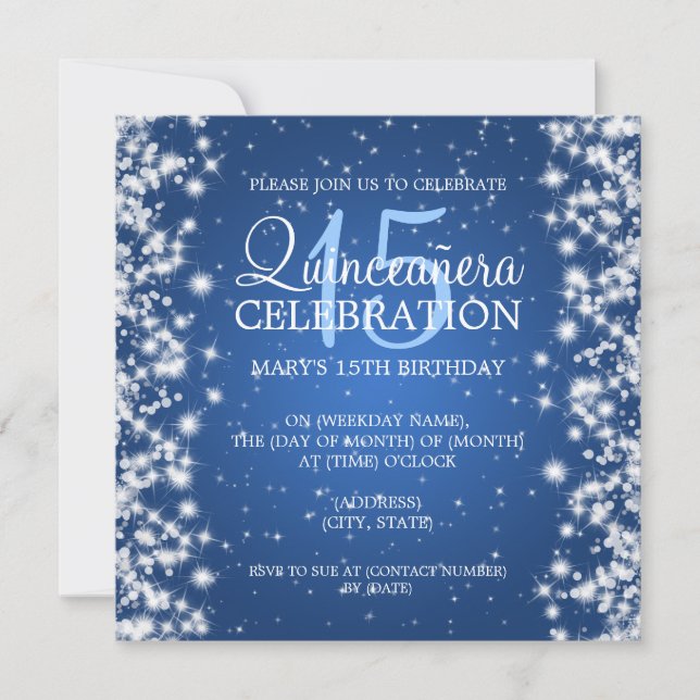 Elegant  Quinceañera Party Winter Sparkle 2 Blue Invitation (Front)