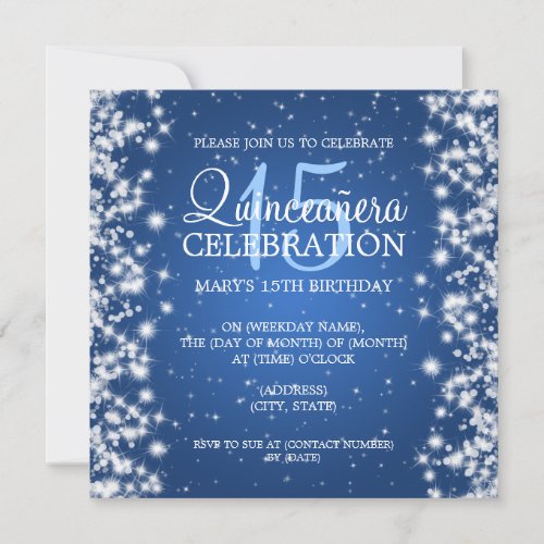 Elegant  Quinceaera Party Winter Sparkle 2 Blue Invitation