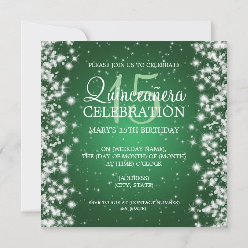 Elegant  Quinceaera Party Winter Sparkle 2 Green Invitation