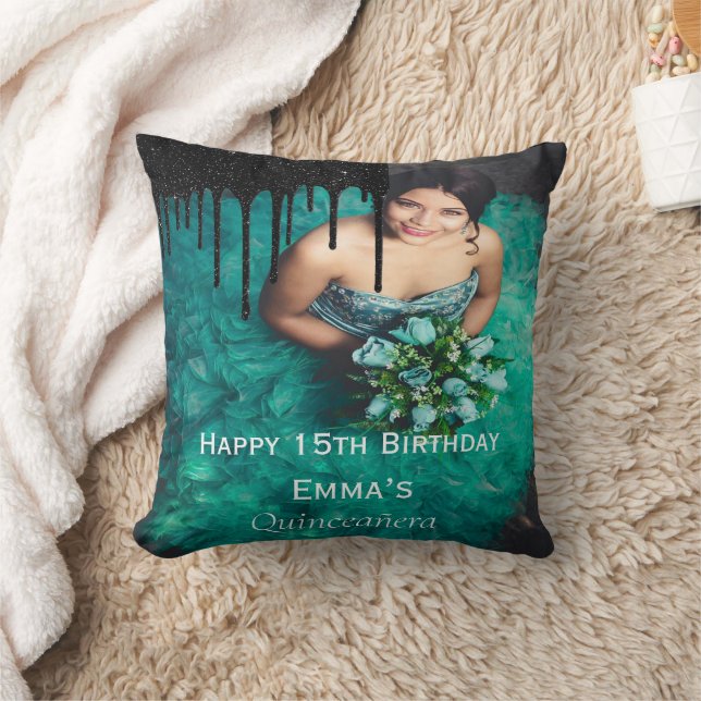 Elegant Quinceañera Photo 15th 16th Birthday  Throw Pillow (Blanket)