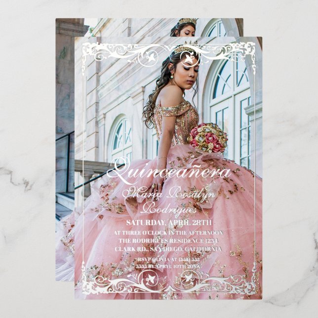 Elegant Quinceanera  Photo Invitation Foil Invitation (Front/Back)