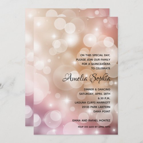 Elegant Quinceaera Pink Blush Bokeh Invitations