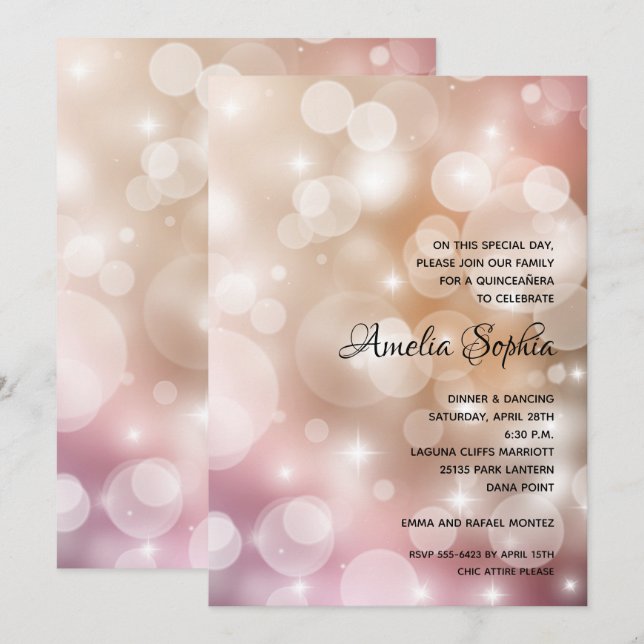Elegant Quinceañera Pink Blush Invitation (Front/Back)