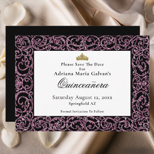 Elegant Quinceanera Pink Scrollwork Save The Date