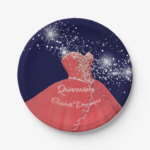 Elegant Quinceaera Red Gown Paper Plates