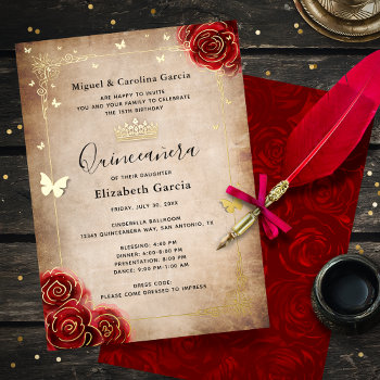 Elegant Quinceanera Red Rose Gold Foil Invitation by Raphaela_Wilson at Zazzle