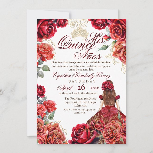  Elegant Quinceanera - Red Rose Gold   Invitation (Front)