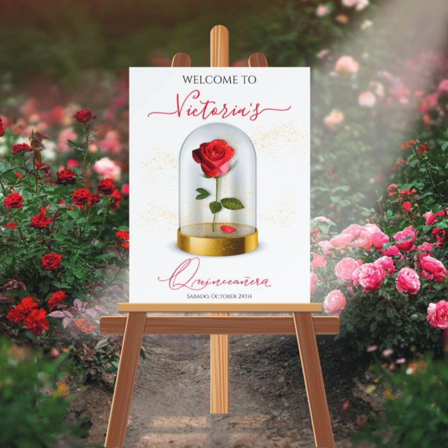 Elegant Quinceañera Red Rose welcome sign (Creator Uploaded)