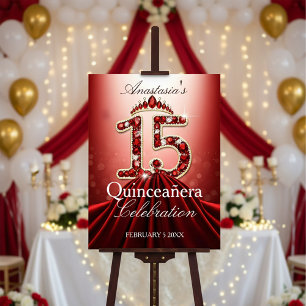 Elegant Quinceañera Ruby Red Tiara 15 Celebration  Foam Board