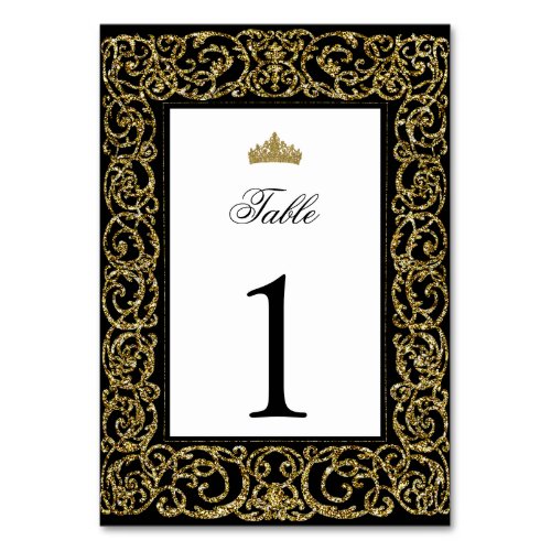 Elegant Quinceanera Table Number Gold Scrollwork