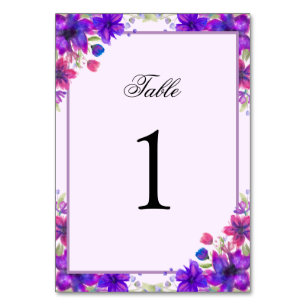 Elegant Quinceanera Table Number Purple Floral