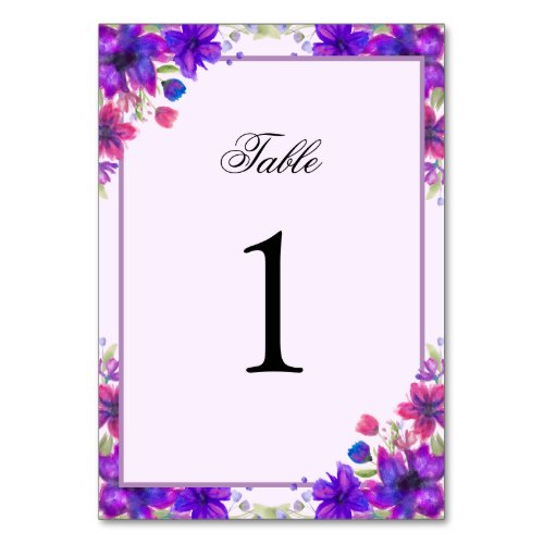Elegant Quinceanera Table Number Purple Floral