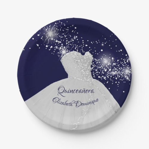 Elegant Quinceaera White Gown Paper Plates