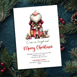 Elegant Quirky Santa Playful Watercolor Greeting Holiday Card