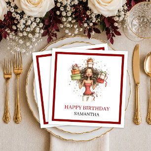 Elegant Quirky Woman Deep Red Script Birthday Napk Napkins