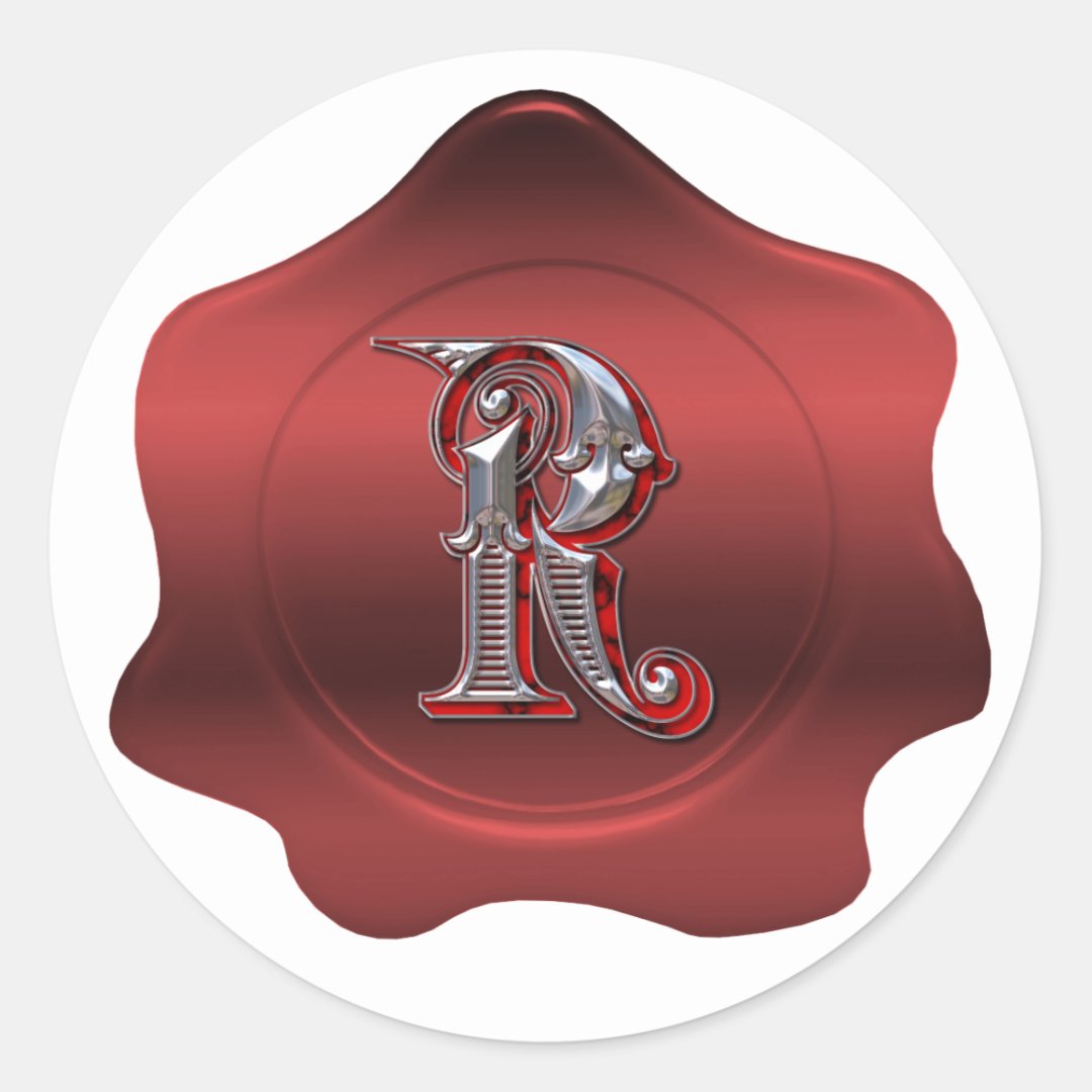 Elegant R Monogram Red Wax Seal Look Sticker 