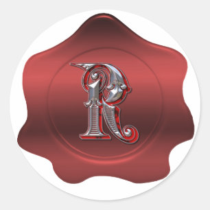 Elegant R Monogram Red Wax Seal Look Sticker
