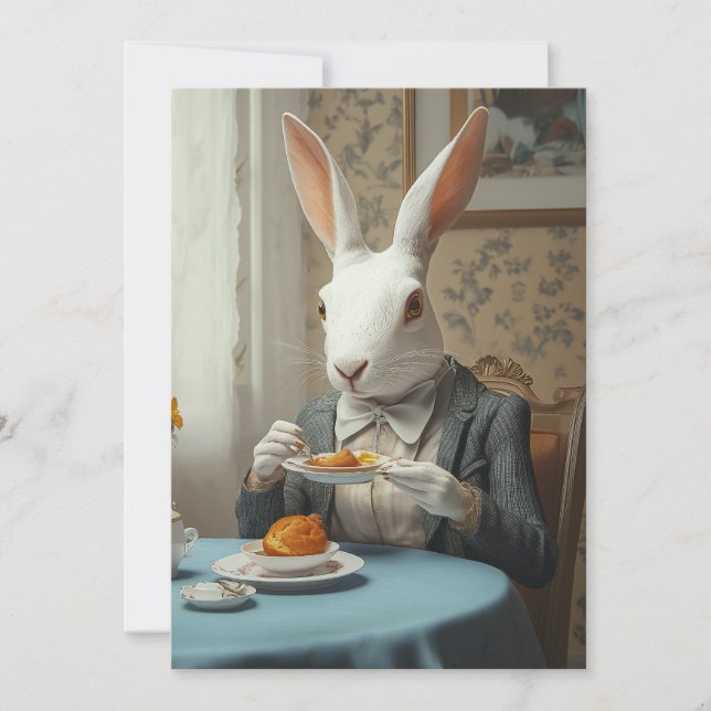 Elegant Rabbit at Tea Time Invitation (Front)