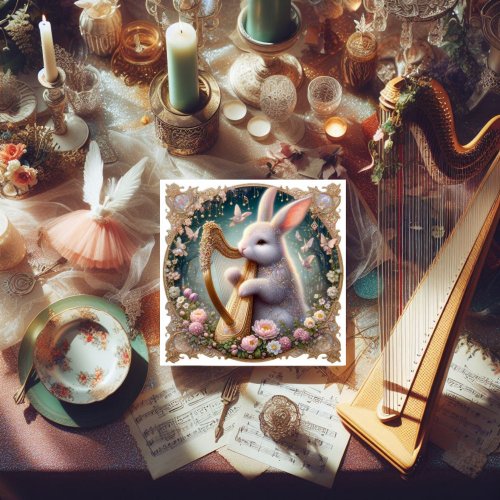 Elegant Rabbit Flowers Music Art Nouveau  Holiday Card