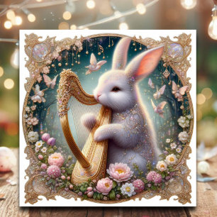 Elegant Rabbit Flowers Music Art Nouveau  Holiday Card