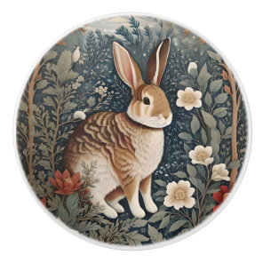 Elegant Rabbit Framed By Flowers and Leaves Ceramic Knob