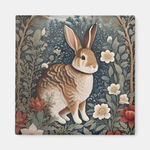 Elegant Rabbit Framed By Flowers and Leaves Magnet
