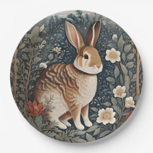 Elegant Rabbit Framed By Flowers and Leaves Paper Plates