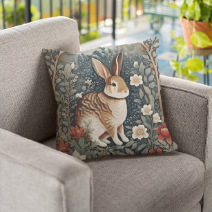 Elegant Rabbit Framed By Flowers and Leaves Throw Pillow