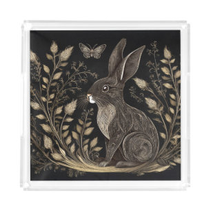 Elegant Rabbit in Black and Beige Acrylic Tray