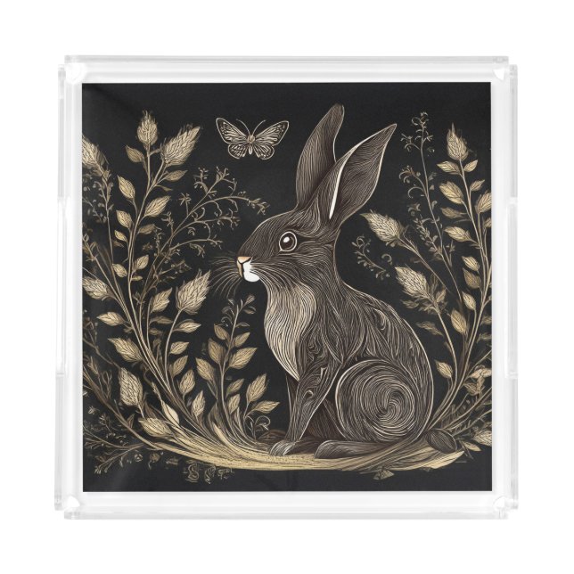 Elegant Rabbit in Black and Beige Acrylic Tray (Front)