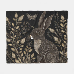 Elegant Rabbit in Black and Beige Fleece Blanket
