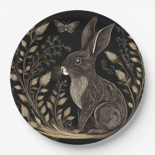 Elegant Rabbit in Black and Beige Paper Plates