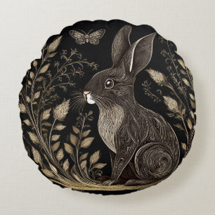 Elegant Rabbit in Black and Beige Round Pillow