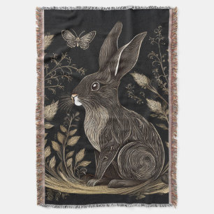 Elegant Rabbit in Black and Beige Throw Blanket