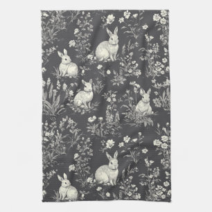 Elegant Rabbit Toile Floral Vintage Pattern (3) Kitchen Towel