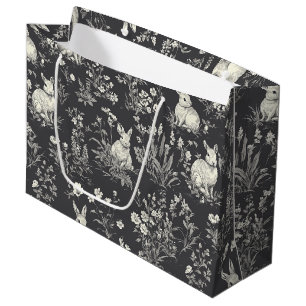 Elegant Rabbit Toile Floral Vintage Pattern (3) Large Gift Bag