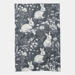 Elegant Rabbit Toile Floral Vintage Pattern (5) Kitchen Towel